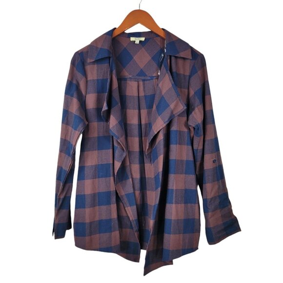 Kori Jackets & Blazers - Kori Plaid Blazer Jacket size Large Lightweight Red Open Front Drape Flannel
